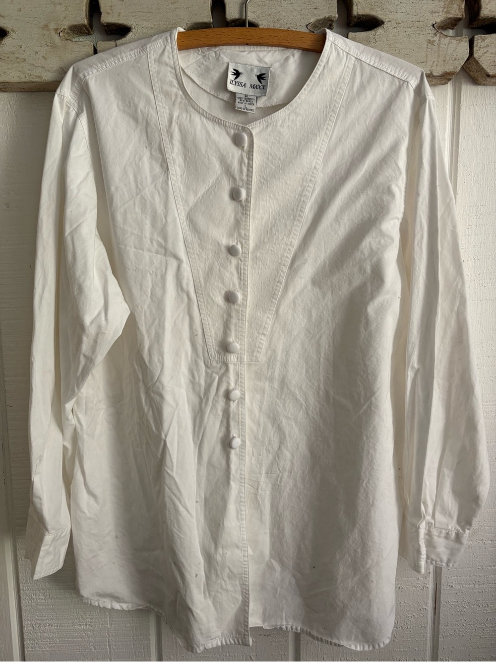 Vintage White Cotton Button up Blouse Large
